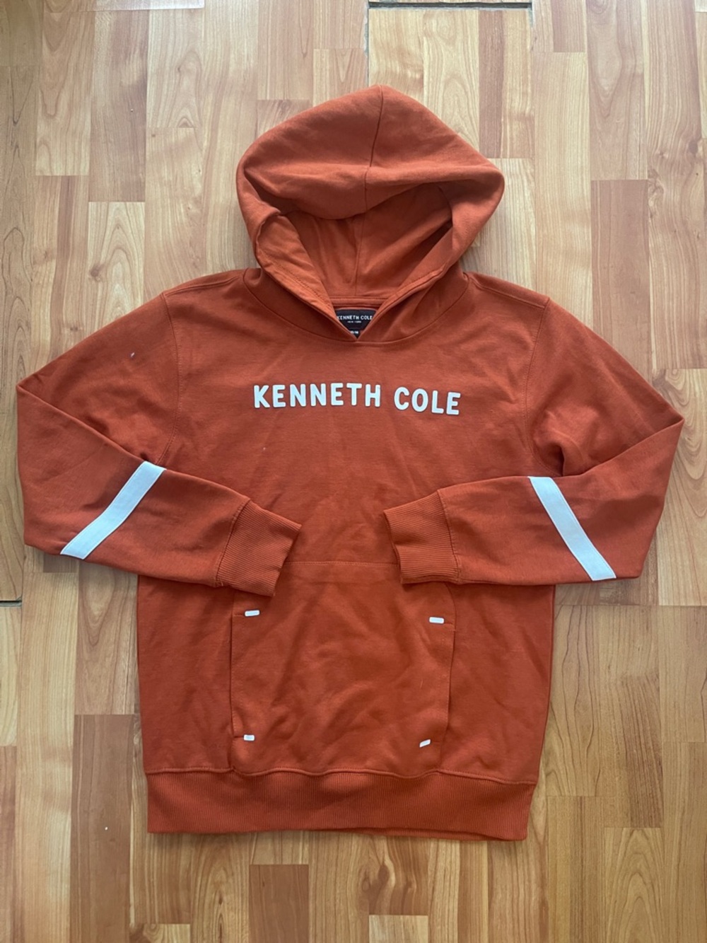 Kenneth Cole Burnt Orange Pullover Hoodie with White Accents